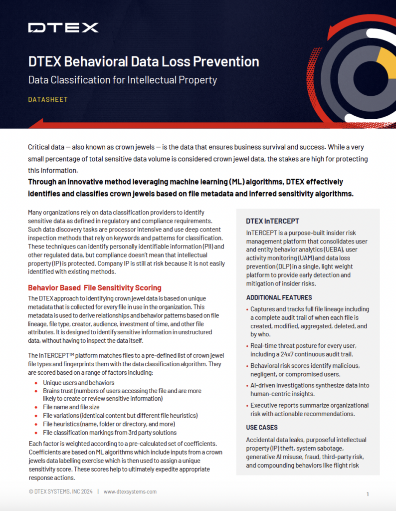DLP data classification for IP datasheet insider risk management